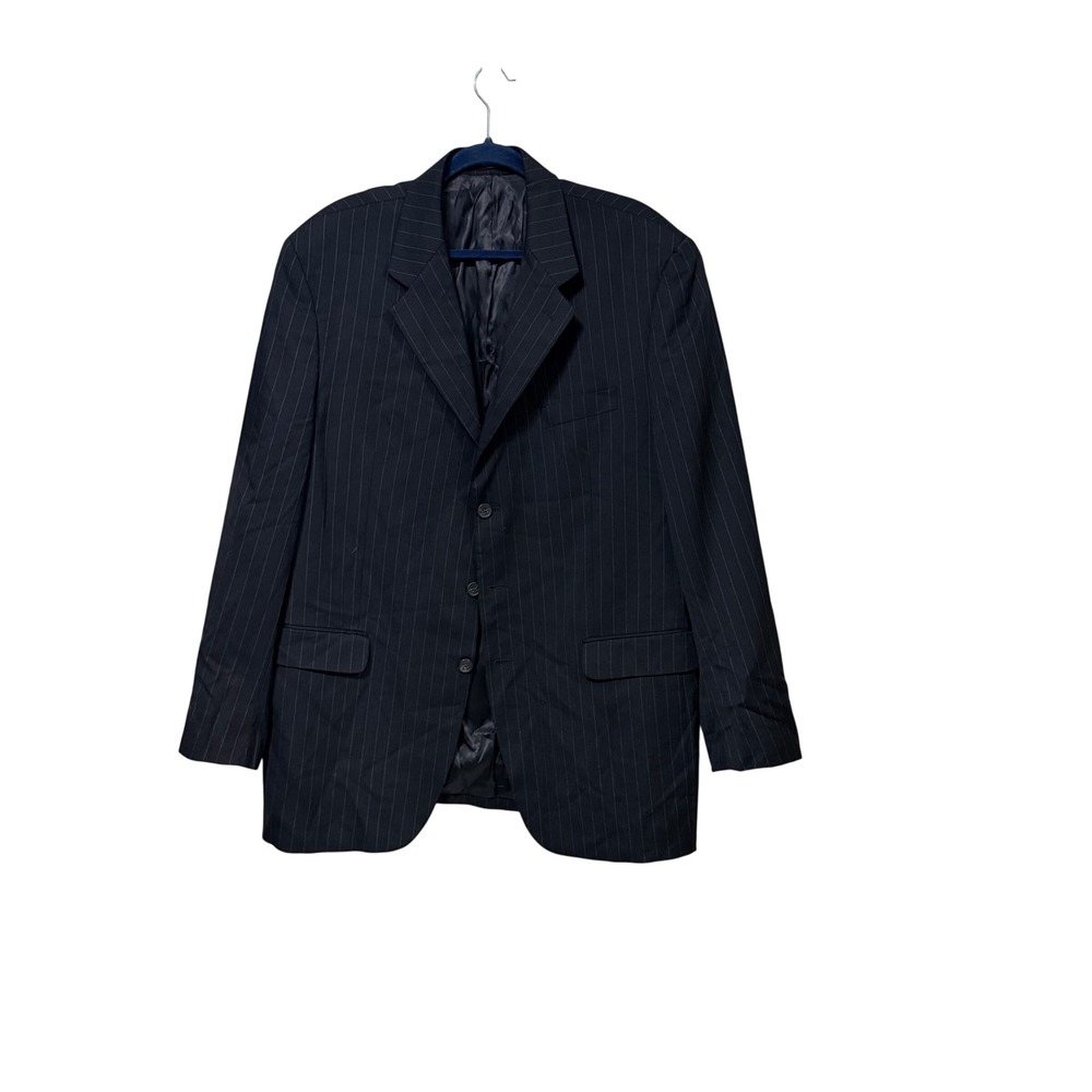 Chaps Mens 46L Pinstripe Blazer 100% Wool Navy Blue 3 Button Sport Coat Jacket